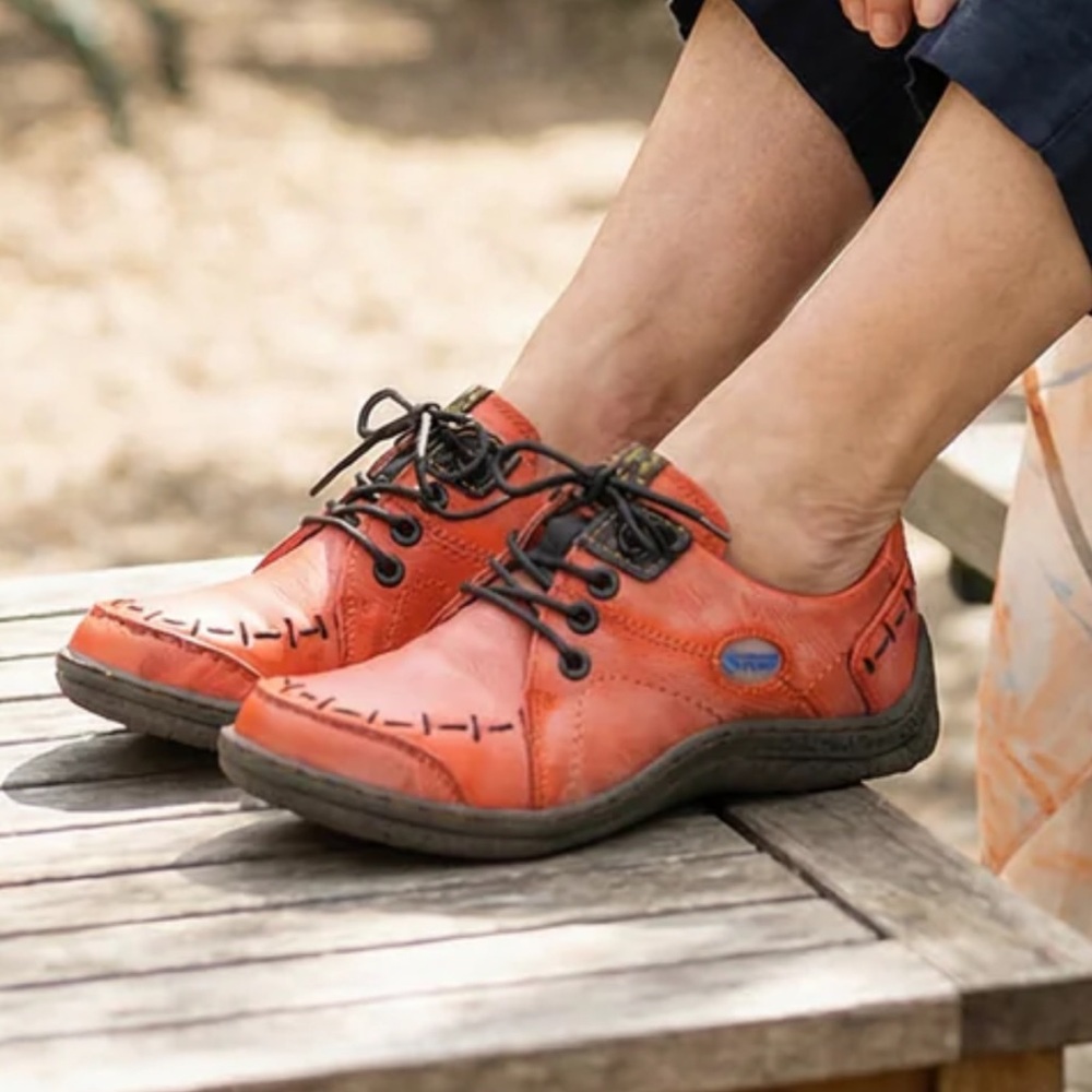 NWOT TMA Eyes Hand Stitching Orange Leather Slip Resistant‎ Sneaker Shoe W10